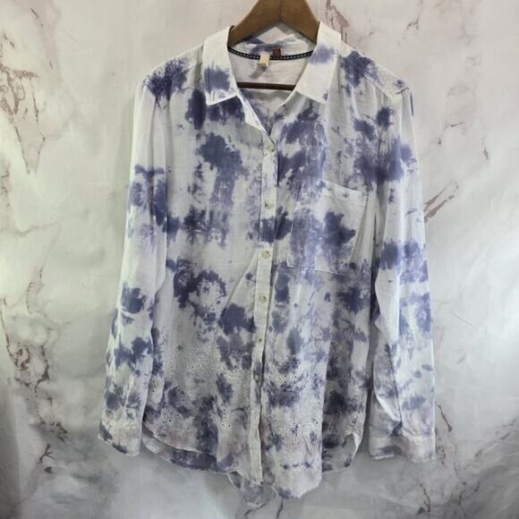 Anthropologie Shirt Womens Large Button Up Tie Dye Pilcro Purple Pink Long - Picture 1 of 13